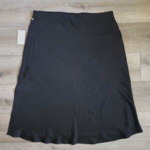 A New Day Skirt Women's XXL Satin Midi A-Line Side Slit Black NWT Elastic waist